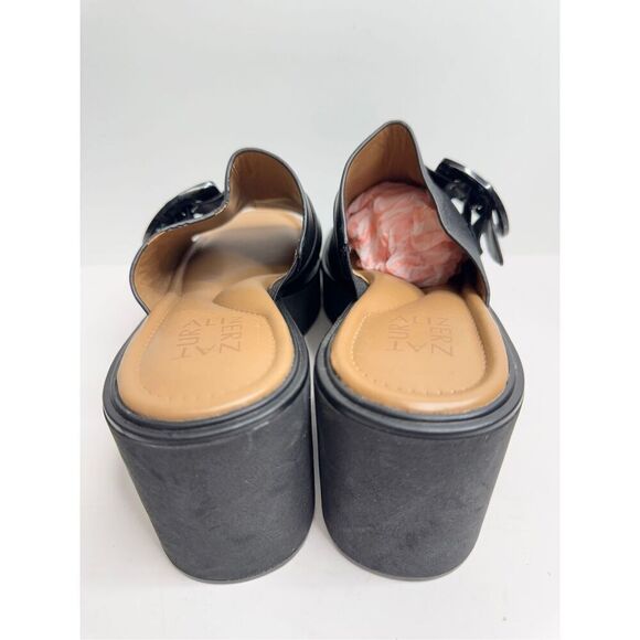 Naturalizer Platform Slide Sandal Size 9 Black Leather Block Heel Round Toe - Picture 6 of 8